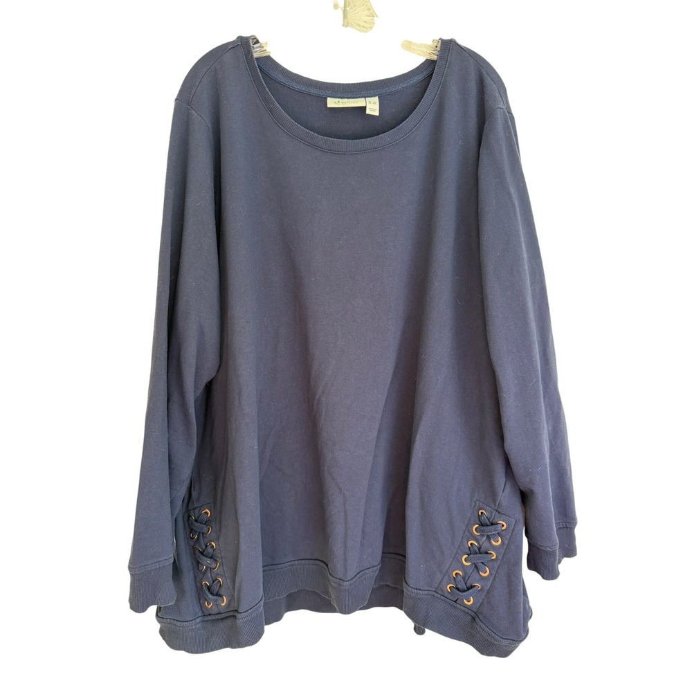 Denim & Co Active Navy Blue Lace Up Side Detail Sweatshirt 3X A347325
